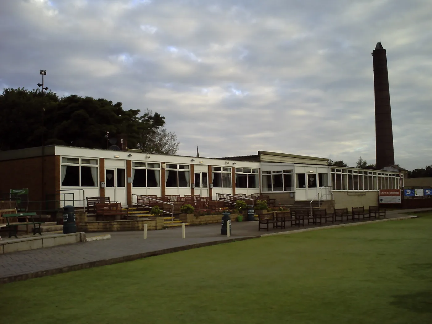 The pavilion at Ramsbottom Cricket Club, Acre Bottom, with the cricket field in front of it