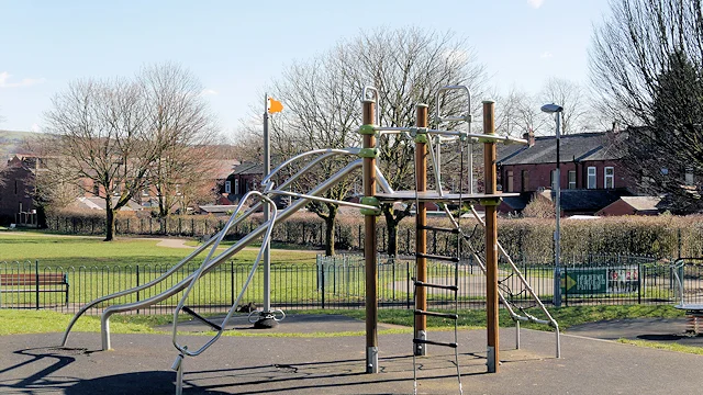 The climbing frame in the play area at Town Meadow Park, Tottington